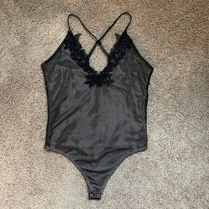 Lace Detail Mesh Thong Bodysuit